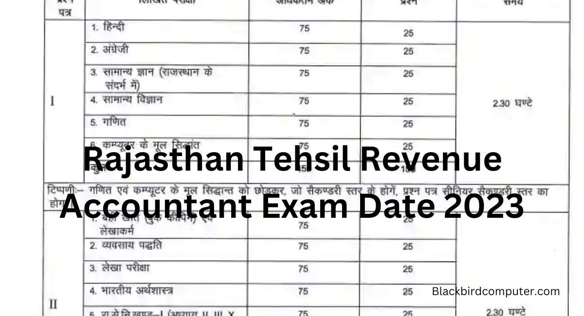 Rajasthan Tehsil Revenue Accountant Exam Date 2023