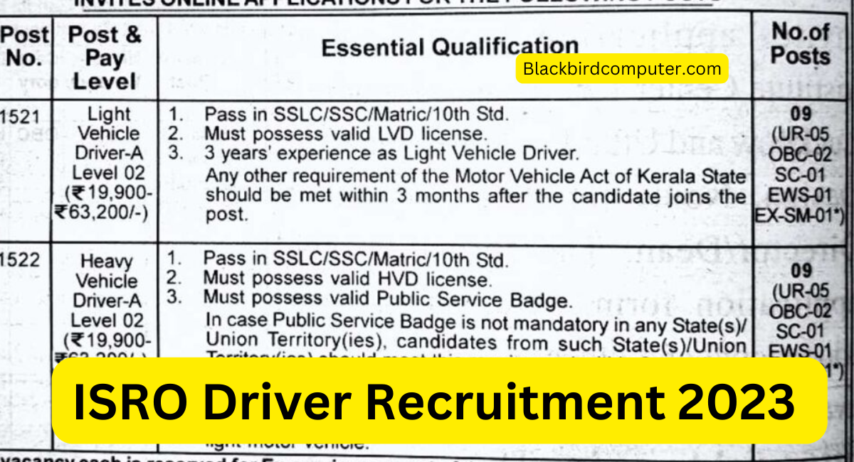 ISRO Driver Recruitment 2023 vssc.gov.in